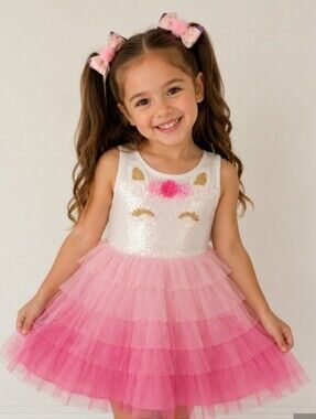 lilt White Sequin Bodice with Pink Ombre Tulle Tiered Dress Size 5